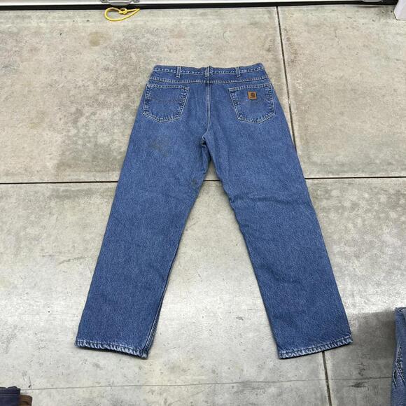vintage carhartt blue fleece lined relaxed baggy fit jeans size 36 x 32 - Picture 4 of 4